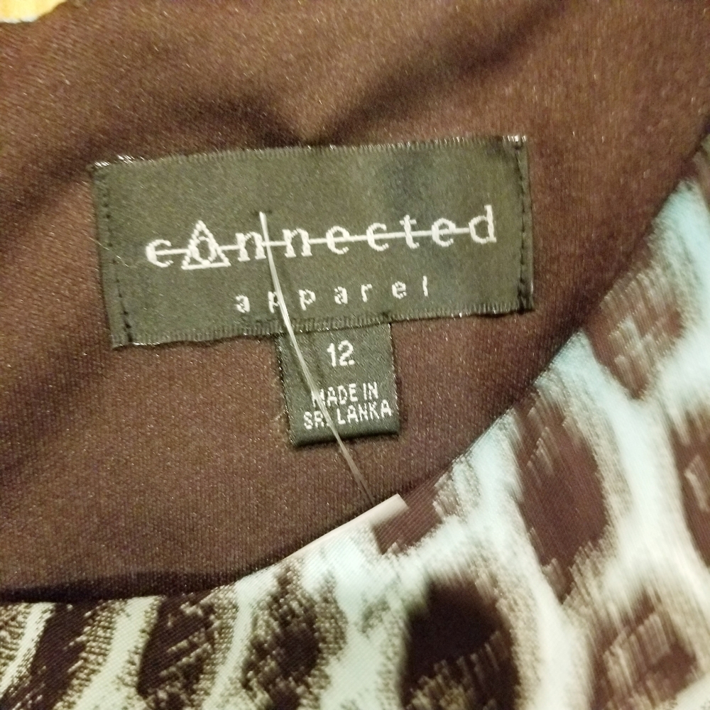 CONNECTED Brown Teal Green Sleeveless Snake Animal Print Tiered Sheath Dress 12 - Picture 4 of 9